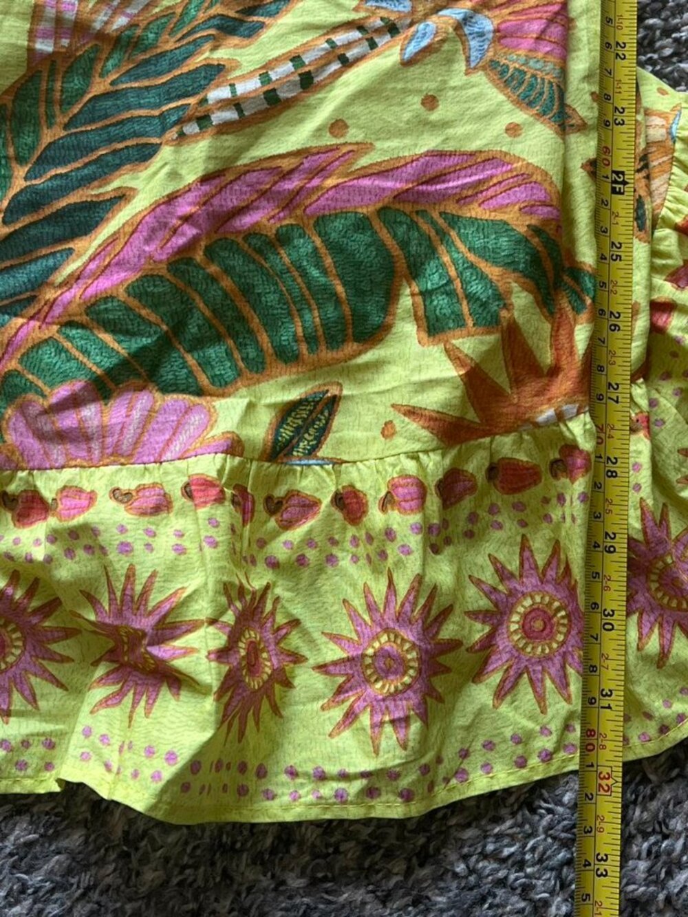 Farm Rio Mini Dress Small Yellow Summer Tropical Vacation Off the Shoulder Girly - Picture 7 of 7
